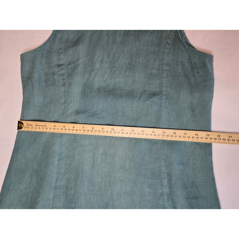 Terzo Millennio Italy 100% Linen Ruffle Hem Tie Back Dress Sage Green Womens M - Picture 6 of 10